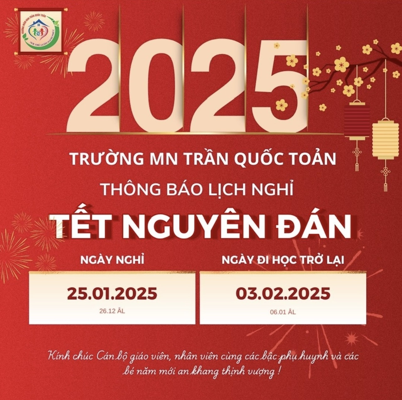 Thông báo lịch nghỉ Tết Nguyên Đán Ất Tỵ 2025